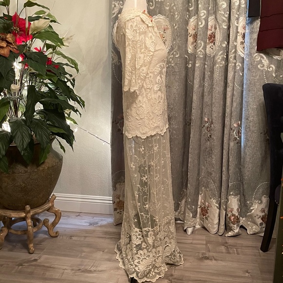 ANTIQUE Vintage  1920s HANDMADE Tambour Needle lace Drop Waist WEDDING dress - Picture 7 of 9